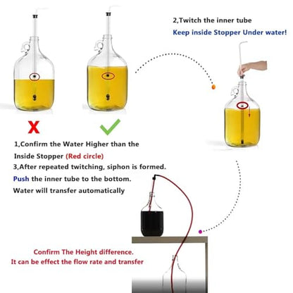 Home Brew Auto Siphon,Wine Transfer Filler Kit (Siphon Racking Cane &1.2M Hose & Clamps) for Beer Wine Bucket Carboy Bottle(Black) - color: Black