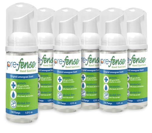 Travel Foam Hand Sanitizer - Kills 99.9% of Common Germs - Alcohol-Free - Moisturizing, Non-Skin Drying, Water-Based Formula - Made in USA - Lemongrass Scent -Travel Size - 1.5 oz - 6 Pack - size: 1.5 Fl Oz (Pack of 6)