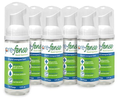 Travel Foam Hand Sanitizer - Kills 99.9% of Common Germs - Alcohol-Free - Moisturizing, Non-Skin Drying, Water-Based Formula - Made in USA - Lemongrass Scent -Travel Size - 1.5 oz - 6 Pack - size: 1.5 Fl Oz (Pack of 6)