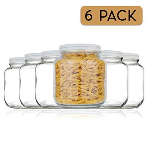 kitchentoolz 6 Pack-Half Gallon Glass Mason Jar Wide Mouth with Airtight Metal Lid -Fermenting Kombucha Kefir - Curing Pickling, Storing and Canning - BPA-Free Dishwasher Safe, Made in USA - color: White Lid