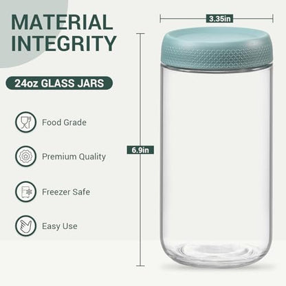 NETANY 6-pack 24oz Glass jars with Airtight Lids, Overnight Oats Containers with Lids, Wide mouth Mason Salad jars, Glass Food Storage Containers for Snacks Yogurt Spice Sugar - color: Multicolor-6pack-24oz