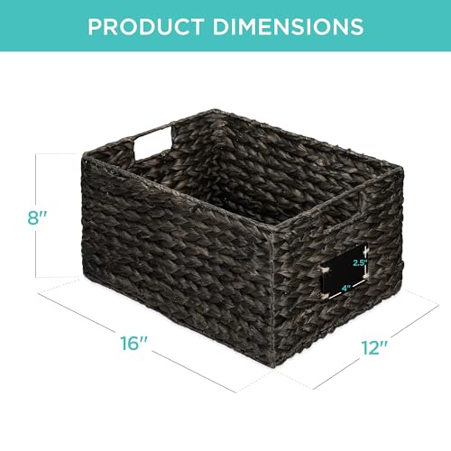 Best Choice Products 식료품 저장실 바구니 40.6 x 30.5cm(16 x 12인치) 워터 히아신스 보관 바구니 2개 세트, 손잡이가 달린 우븐 고리버들 주방 정리함, 칠판 라벨 분필 마커 포함 - 블랙 - color: 블랙., size: 12x16x8in