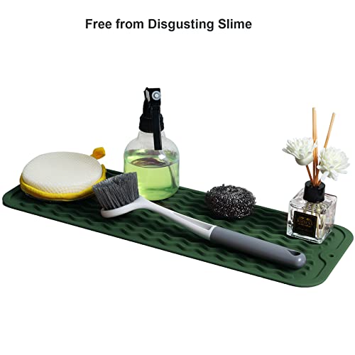 ZLR Small Dish Drying Mat (6" x 17" / 153 x 433mm) - Narrow Silicone Drainer for Kitchen Counter, Apartment & RV - Compact Sponge Holder & Sink Caddy Tray, Non-Slip Food-Grade Silicone (Dark Green) - color: Dark Green, size: 17" x 6"