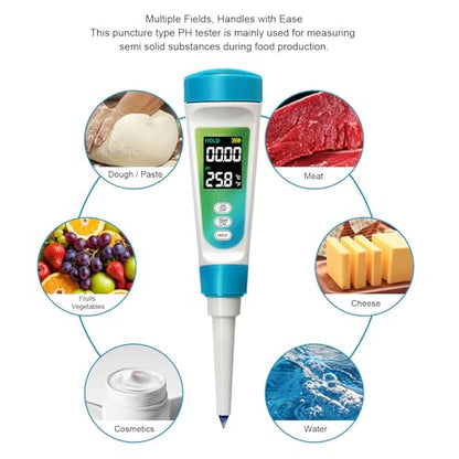 pH Meter, Digital Food pH Tester with ATC for Fermentation Canning Cooking Bread Cheese Meat Water Wine, High Accuracy 0 to 14 Measurement Range