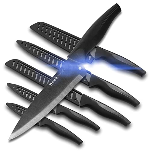 Wanbasion Black Stainless Steel Knife Set, Sharp Kitchen Knife Set Professional, Kitchen Knife Set Dishwasher Safe with Covers for Cooking - color: Black
