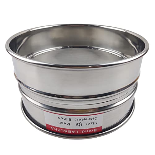 LABALPHA 150 Mesh Lab Sieves, #150 Mesh Test Sieve, 8'' Diameter, 304 Stainless Steel Wire Cloth (0.1mm) - size: 150 mesh (0.1mm)