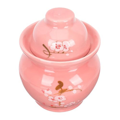 STOBAZA Ceramic Pickle Jar with Double Seal Lid Sichuan Plum Blossom Pattern Fermentation Crock for Kimchi Sauerkraut and Paocai Traditional Water-sealed Food Storage Container Compact