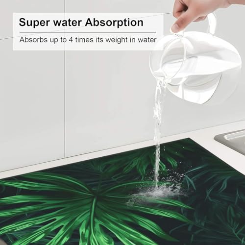 Green Tropical Jungle Plant Print Dish Drying Mat for Kitchen Counter Ultra Absorbent Microfiber Dishes Drainer Mats Washable Drying Pads for Sinks 16 x 18 In - color: Green Tropical Jungle Plant