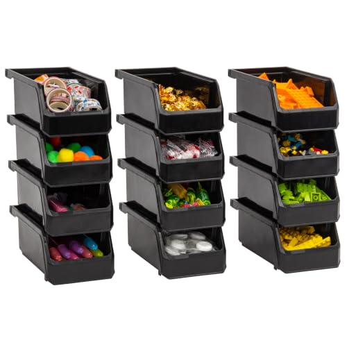 ReadySpace Plastic Containers for Organizing and Storage Bins for Drawers, Desks, Office Organization, and Garage, Stackable Bins, Small (3" x 7" x 4"), 12-Pack, Black - color: Black, size: Small, 12-Pack