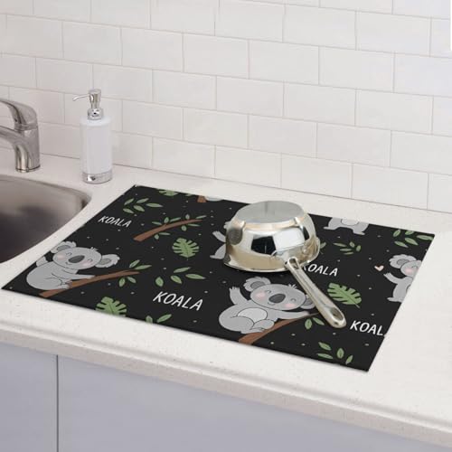 Cute Koala and Leaf Dish Drying Mat for Kitchen Counter Microfiber Absorbent Reusable Washable 18x24in - color: Cute Koala And Leaf