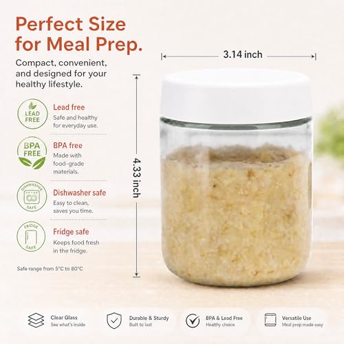EONJOE 4-Pack Overnight Oats Containers with Lids 16oz Glass Mason Jars Meal Prep Salad Food Cereal Snacks Pudding Yogurt Storage - size: 16oz-4pack-white