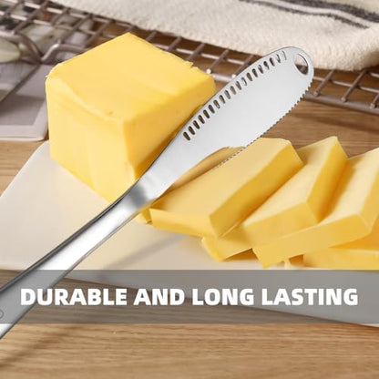 Stainless Steel Butter Knife – 3 in 1 Spreader, Grater & Curler- Serrated Edge Slicer with Holes – Kitchen Tool and Gadget for Butter, Cheese & Jam