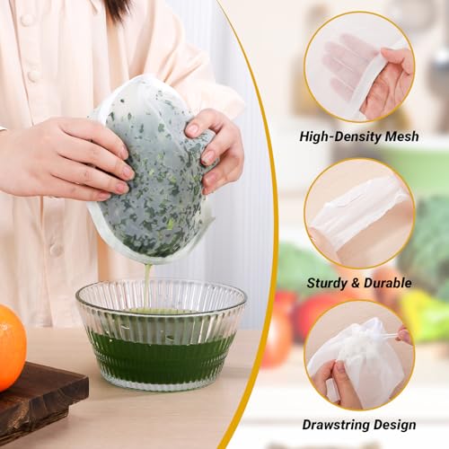 Cheesecloth Bags for Straining, 5 Pack, Bowl-Shaped Reusable Fine Mesh Nylon Juicing Bag for Straining Almond/Oat/Soy/Nut Milk, Cheese, Tea, Yogurt, Juice, Dumpling Fillings, Coffee (Large) - size: Large