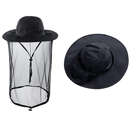 Bee Keeping Beekeeper Veil hat gnats Insect Bug Mosquito Fishing Gardening Cap with Head net Netting mesh Hood for Men Women - color: Black