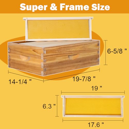 8 Frame Beehive Kit with Screened Bottom Board Dipped in Heavy Beeswax Bee Hive Boxes Starter Kit for Bee Keekeepers - Langstroth Beehive Kit with 2 Honey Bee Hives Boxes