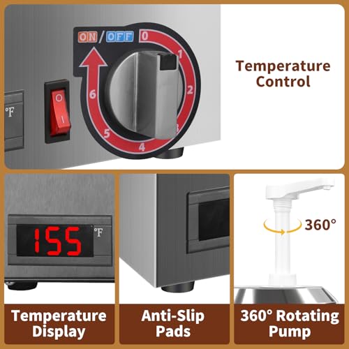 Cheese Warmer Dispenser with Thermometer,Nacho Cheese Warmer with 2.8Qt Capacity with Temperature Indicator,Electric Hot Fudge Dispenser,86-194 F for Hot Fudge Cheese Caramel