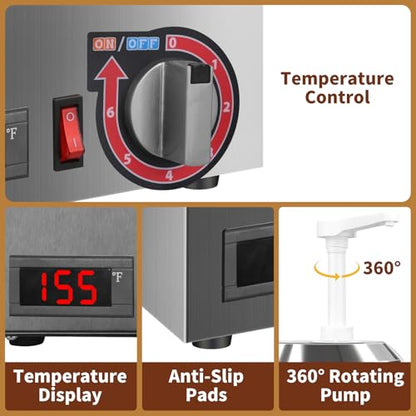 Cheese Warmer Dispenser with Thermometer,Nacho Cheese Warmer with 2.8Qt Capacity with Temperature Indicator,Electric Hot Fudge Dispenser,86-194 F for Hot Fudge Cheese Caramel