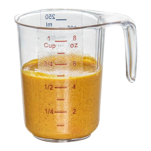 Restaurantware RW Base 1 Cup Measuring Jar 1 Durable Measuring Beaker - Metric And Imperial Units Handle With Thumb-Grip Design Clear Plastic Measuring Cup Tolerates Up To 248F - color: Clear, size: 3.75" × 3.00" × 3.75"