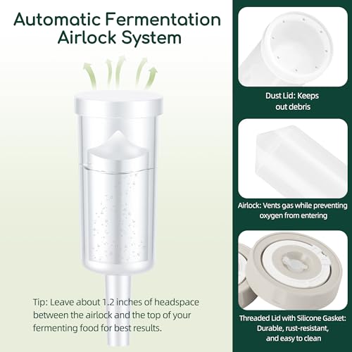64oz Fermentation Jar Kit with Date-Tracking Lid Airlock Seal and Fermenting Weights, Wide Mouth Glass Jars with Scale Mark for Making and Storing Sauerkraut, Pickles (Pack of 2)