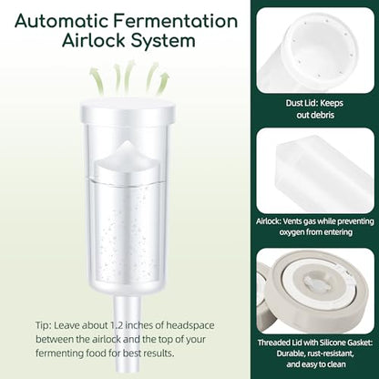 64oz Fermentation Jar Kit with Date-Tracking Lid Airlock Seal and Fermenting Weights, Wide Mouth Glass Jars with Scale Mark for Making and Storing Sauerkraut, Pickles (Pack of 2)