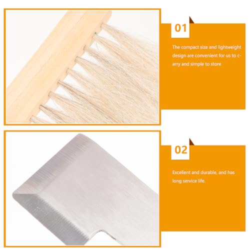 Toyvian Multi-Purpose Beehive Tool Set for Beekeeping Use Featuring Lightweight Wood Brush and Sturdy Alloy Curved Hook Scraper, Designed for Professional Beekeepers