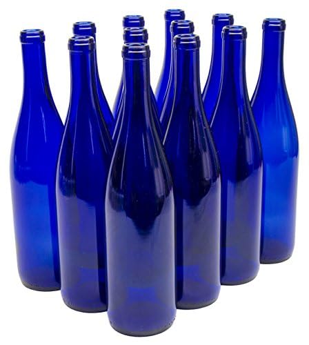 North Mountain Supply 750ml Glass California Hock Wine Bottle Flat-Bottomed Cork Finish - Case of 12 - Cobalt Blue