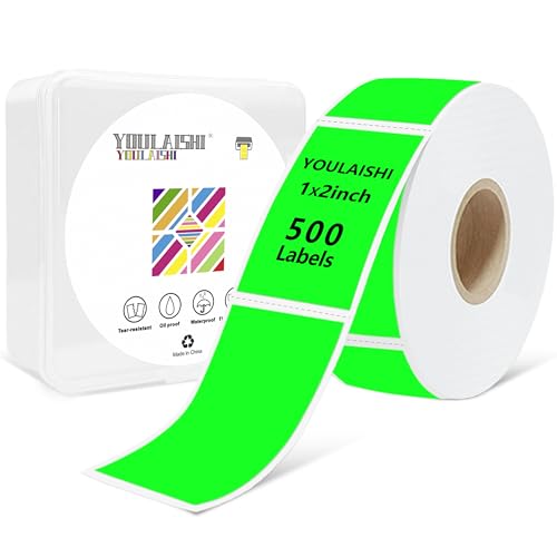 1x2 inch Label Stickers Roll for Thermal Printer 500PCS Colored Removable Freezer Labels Waterproof Blank Sticker Labels to Write on for Food Containers and Jars, Fluorescent Green - color: Fluorescent Green