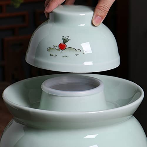 ZHOUXIAO Pickle Jar Ceramic Jar with Lid,Traditional Chinese Fermentation Kit Crock with Water Seal Airlock Lid, Fermentation Jar for Pickles,Kimchi,Sauerkraut,Kombucha Jar 1.5KG