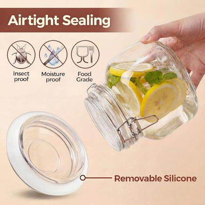 17oz - 6 Pack Square Glass Jars with Airtight Lid, Wide Mouth Mason Jars with Clamp Lids, Air Tight Glass Canisters, Best Food Storage Containers for Cereal, Pasta, Rice, Sugar, Coffee, Spice - color: Square-17OZ Set- 6 Pack