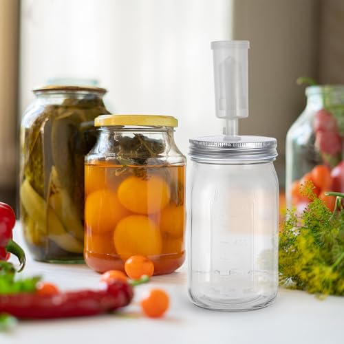 Luxshiny 1 Set Sauerkraut Fermentation Kit: Wide Mouth Mason Jar - Pickling Kit with Glass Weights Wood Muddler Lids Airlocks Silicone Rings for Komnucha Hot Sauce Cider
