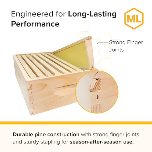 Mann Lake 8-Frame Medium Super Kit, Fully Assembled 6⅝" Super Box with 8 Durable Frames & Beeswax-Coated Plastic Foundation for Honey Storage, Beekeeping and Hive Expansion, Made in USA, Unpainted - color: Not Painted Deep Hive Kit