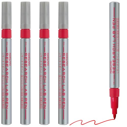 KOKUYO Alcohol Resistant Laboratory Markers, 5 Red Permanent Freezer Lab Pens with 0.6mm Fine Point Tip, Designed for Industrial, Lab and Hospital Use, Japan Import - color: Red