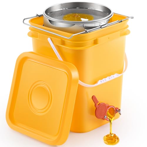 Threehoney 5 Gallon Honey Bucket with Spigot and Stainless Steel Filters Set Honey Extractor Equipment Food-Grade Bucket with Spigot for Bee Keeping Supplies Extracting Storage(Yellow,5 Gallon) - color: Yellow, size: 5 Gallon