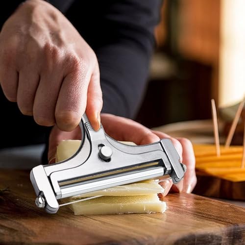 2 Pack Cheese Slicers, AIDOIT Stainless Steel Wire Cheese Slicer with Cheese Plane Tool, Adjustable Thickness Cheese Cutter with 8 Extra Wires for Soft, Semi-Hard, Hard Cheeses - color: Silver-a