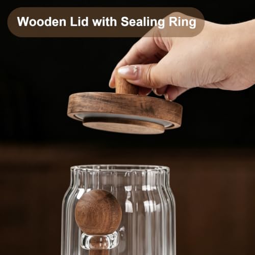 Glass Jar with Wooden Lid and Spoon, 20oz Coffee Container, Airtight Food Storage Container for Coffee Beans Cereal Nuts Salts Sugar Loose Leaf Tea Cookie Pasta