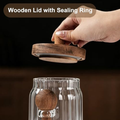 Glass Jar with Wooden Lid and Spoon, 20oz Coffee Container, Airtight Food Storage Container for Coffee Beans Cereal Nuts Salts Sugar Loose Leaf Tea Cookie Pasta