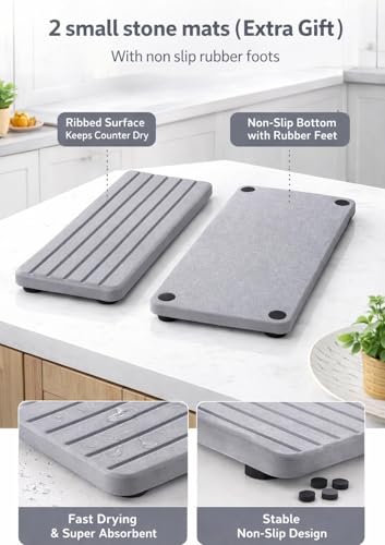 Large Stone Dish Drying Mat for Kitchen Counter, Foldable Quick Dry Stone Dish Mat, Diatomaceous Earth Water Absorbing Pad for Plate Utensils Rack Bottles, Any Countertop (Dark Gray 24"×16" & 2*8"x4") - color: Dark Gray