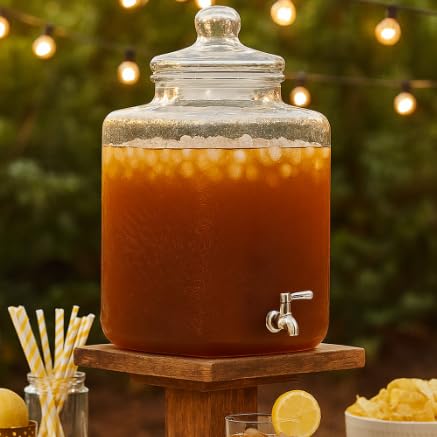 Extra Large 5 Gallon Glass Beverage Dispenser with Stainless Steel Spigot – Bulk Drink Container for Parties, Events, Weddings & Home Use