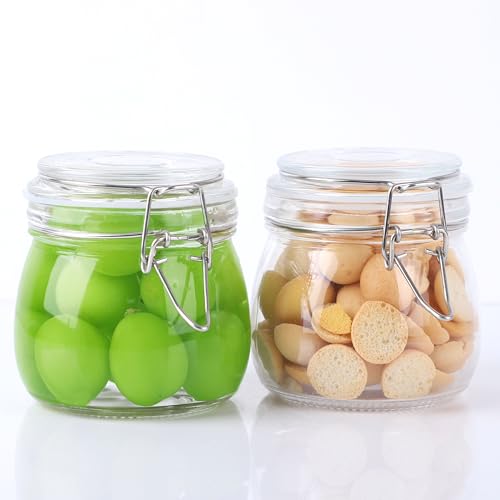 Glass Containers With Lids 16 Oz Wide Mouth Airtight Jars With Locking Lids 2 Pack Food Storage Canisters For Pantry Fridge Kitchen Rubber Sealed Glass Jars For Cereal, Oats, Sugar, Flour,Nuts,Candy - color: 16oz 2PC