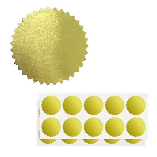 2 inch Round Gold Foil Stickers for Embossing 200 Pcs, Wmiwulien Blank Self Adhesive Notary Embosser Seal Stickers with Serrated Edge for Certificate Package, Envelope, Wafer, Awards Legal Metallic - color: Gold