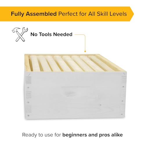 Mann Lake 8-Frame Medium Super Kit, Fully Assembled 6⅝" Super Box with 8 Durable Frames & Beeswax-Coated Plastic Foundation for Honey Storage, Beekeeping and Hive Expansion, Made in USA, Painted - color: Painted Deep Hive Kit