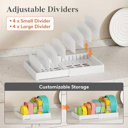 Lifewit Kitchen Cabinet Organizer for Food Contanier Lid, Expandable Lids Holder with 8 Adjustable Dividers & 9 Sections for Pantry Organizers and Storage, Home Drawer Organization, Large, 9.8"-17" - size: Large(9.8-17.3" x 9.6")