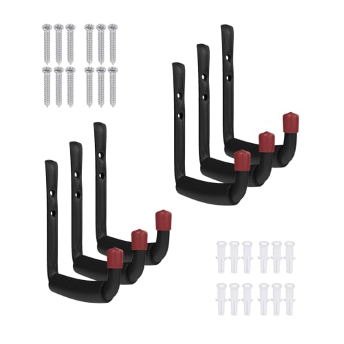6 Pack Garage Hooks Heavy Duty, Utility Steel Hooks with EVA Foam Padding, 4.64inch Wall Mount J Organizer Hanger for Hanging Bikes Kayak Garden Tool Hose Bike Shelf - size: 4.64inch