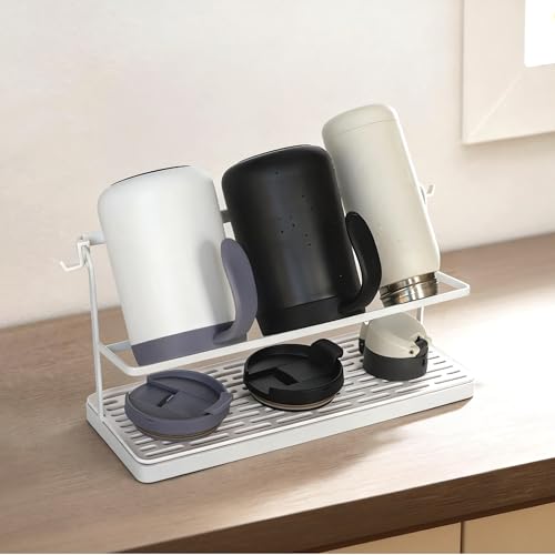 2-Tier Water Bottle Drying Rack for Countertop - Large Carbon Steel Cup Mug Organizer with Removable Drain Tray (White) - color: White