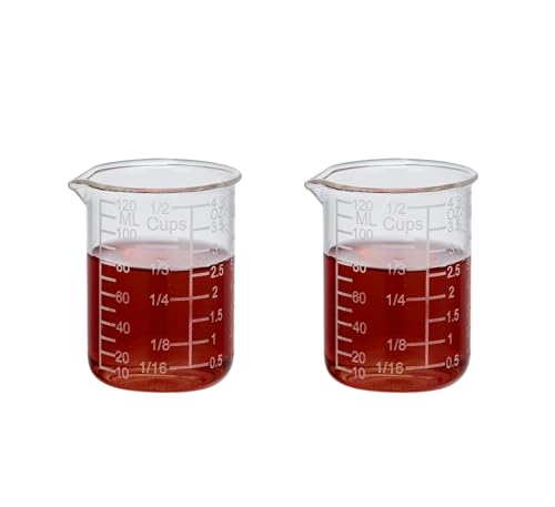 Ackers Etching Scale Measuring Glass -V-Shaped Spout Made of High Borosilicate Glass Measuring for Kitchen or Restaurant, Easy to Read, 120 ML (4 Oz)-Pack of 2 - size: 120 ML (4 OZ, 1/2 Cup)