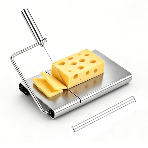 Cheese Slicer with 3 Wires for Block Cheese, Wire Cutter | Adjustable slices, quick-change stainless steel wire for cheddar, mozzarella, Swiss, butter, dishwasher-safe kitchen use