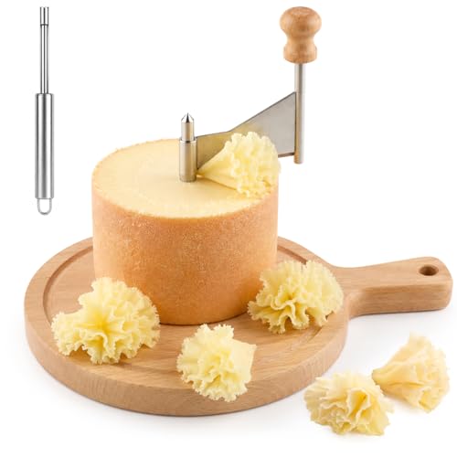 Penitue Cheese Curler Wheel with Corer, Cheese Shaver for Tête de Moine or Chocolate, Easy to Make Rosettes for Entertaining & Ornate Charcuterie, Solid Wood Base, Stainless Steel Blade - color: With Corer