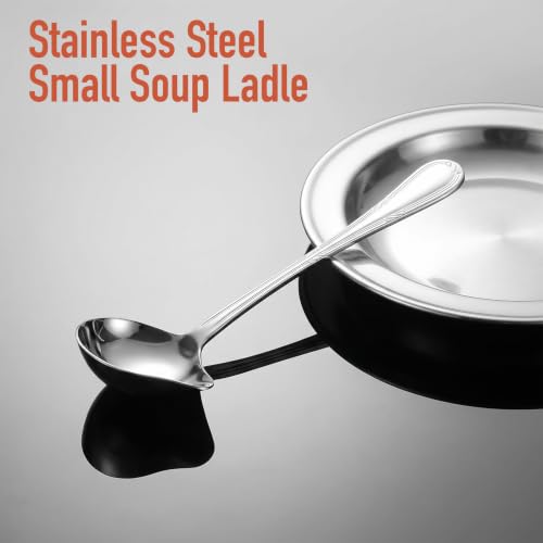 2 Pieces Stainless Steel Gravy Drizzle Spoon Small Ladles for Serving Sauce Saucier Spoon 1 Ounce for Sauce Soup with Pouring Spout Gold and Silver