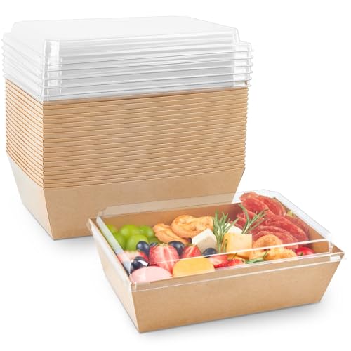 ZORRITA Paper Charcuterie Boxes with Clear Lids, 8 x 6 Inch, Brown, 20 Pack | Large Disposable, Take Out Bakery Boxes, For Cake, Cupcakes, Sandwiches, Cookies, Cocoa Bombs, Salads - color: Brown (20 Pack)