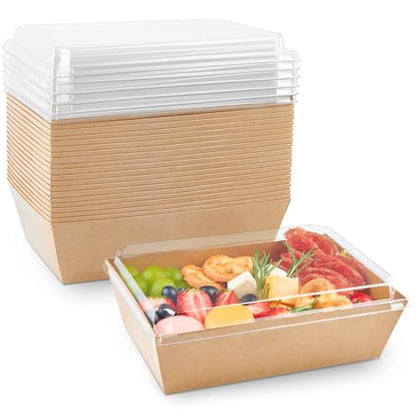 ZORRITA Paper Charcuterie Boxes with Clear Lids, 8 x 6 Inch, Brown, 20 Pack | Large Disposable, Take Out Bakery Boxes, For Cake, Cupcakes, Sandwiches, Cookies, Cocoa Bombs, Salads - color: Brown (20 Pack)